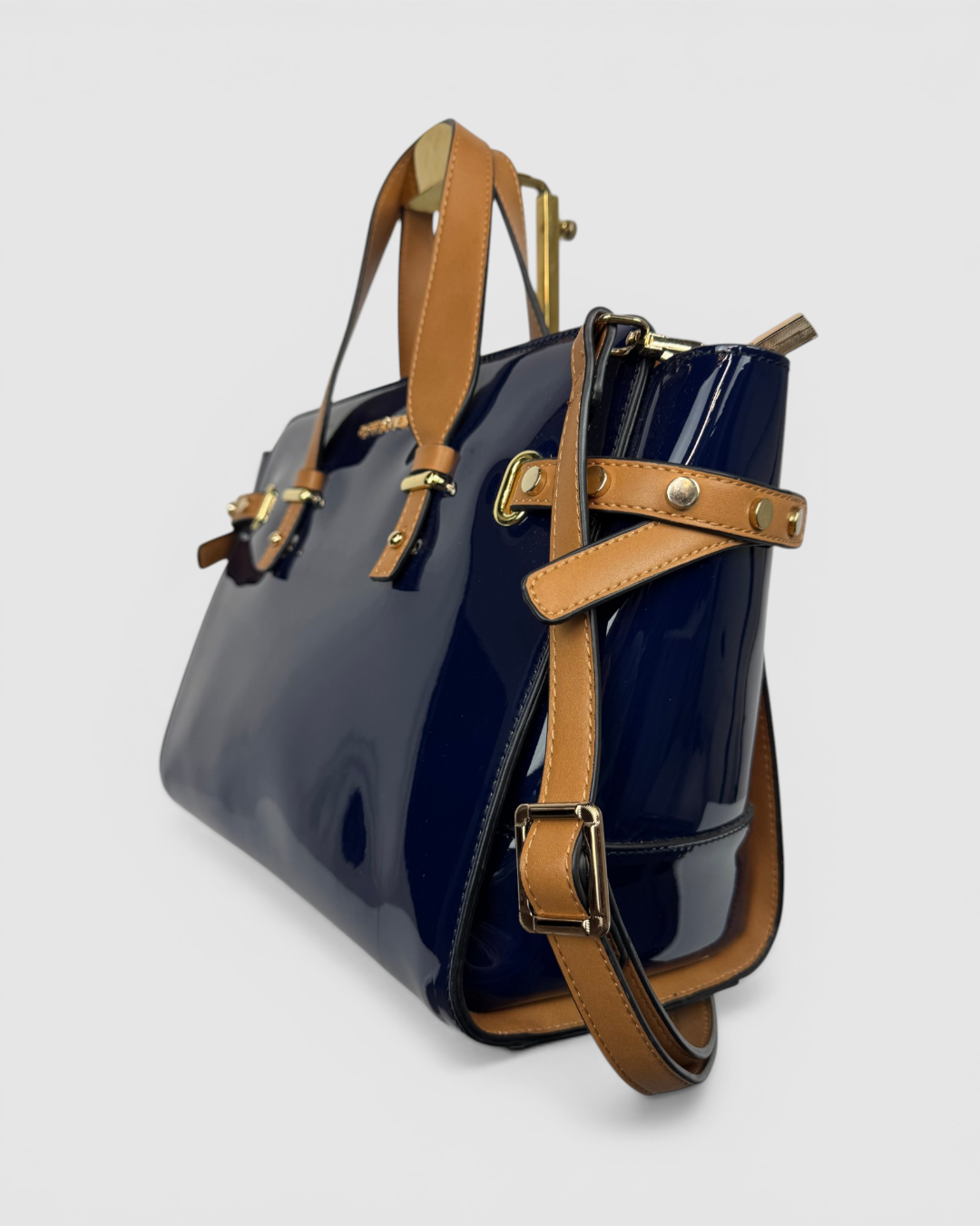 Robert Pietri Navy Brown Patent Leather Crossbody/Toto Bag