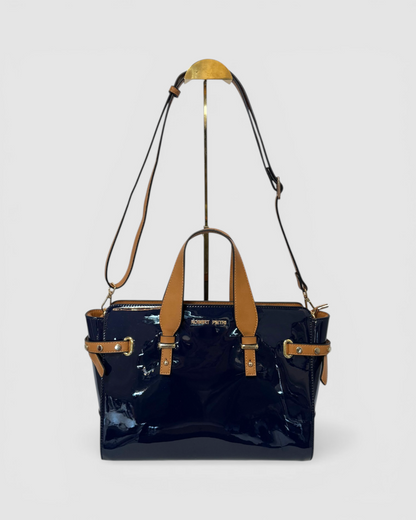 Robert Pietri Navy Brown Patent Leather Crossbody/Toto Bag