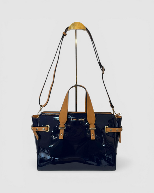 Robert Pietri Navy Brown Patent Leather Crossbody/Toto Bag