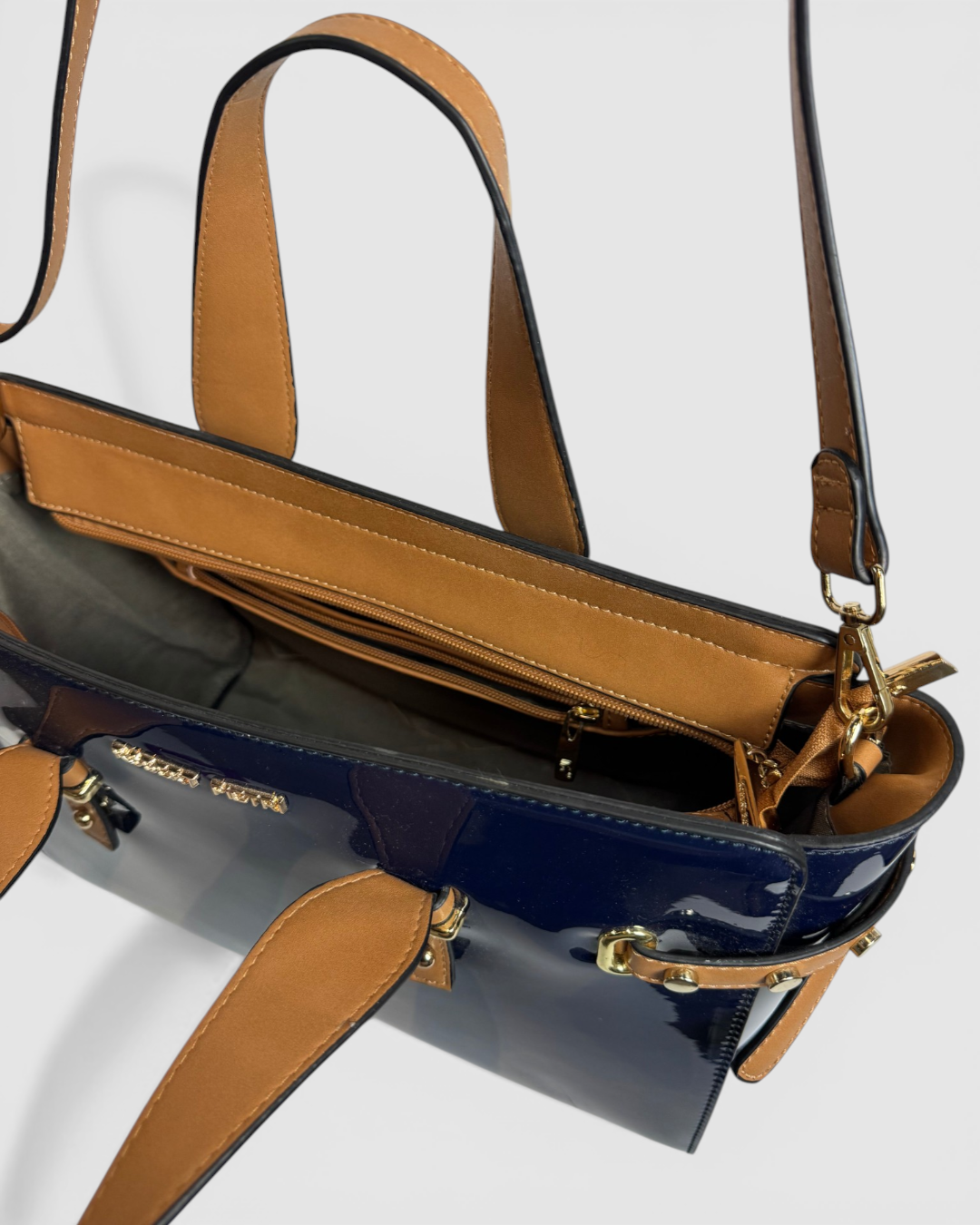 Robert Pietri Navy Brown Patent Leather Crossbody/Toto Bag