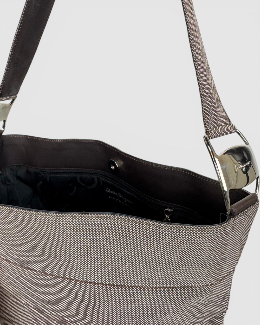 Salvatore Ferragamo Brown Leather Tiered Shoulder Bag w Dust Bag