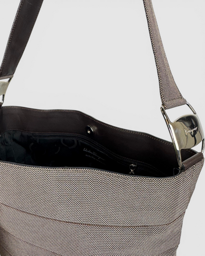 Salvatore Ferragamo Brown Leather Tiered Shoulder Bag w Dust Bag