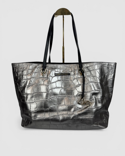 Diane Von Furstenberg Metallic Silver Croc-Embossed Voyage Tote