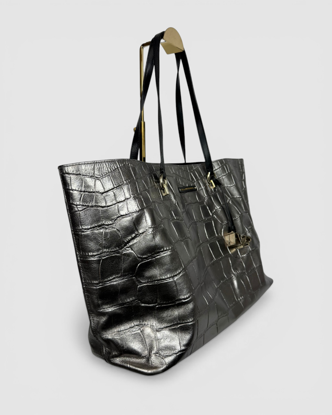 Diane Von Furstenberg Metallic Silver Croc-Embossed Voyage Tote