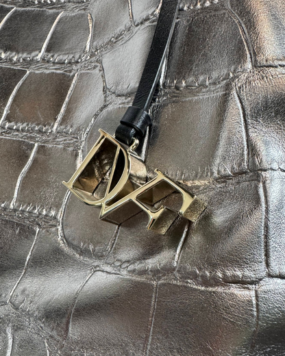 Diane Von Furstenberg Metallic Silver Croc-Embossed Voyage Tote