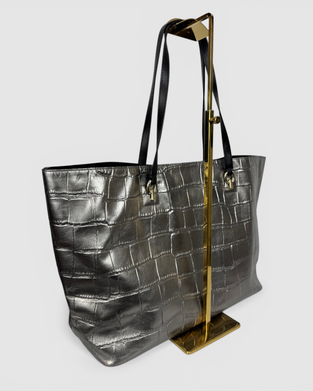 Diane Von Furstenberg Metallic Silver Croc-Embossed Voyage Tote