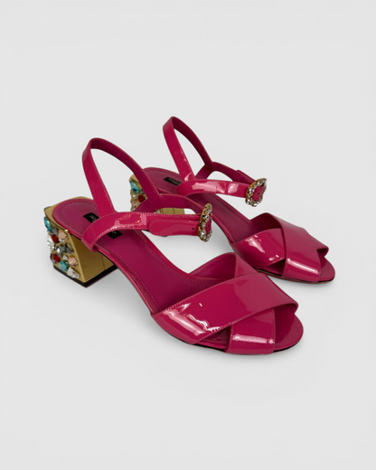 Dolce & Gabbana Bubblegum Pink Crystal Embellished Patent-Leather Sandals