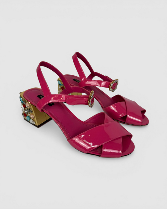 Dolce & Gabbana Bubblegum Pink Crystal Embellished Patent-Leather Sandals