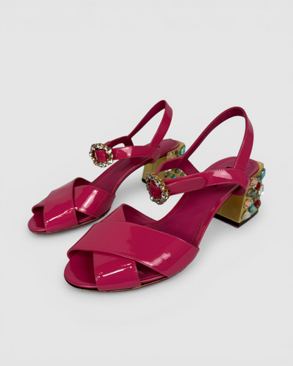 Dolce & Gabbana Bubblegum Pink Crystal Embellished Patent-Leather Sandals