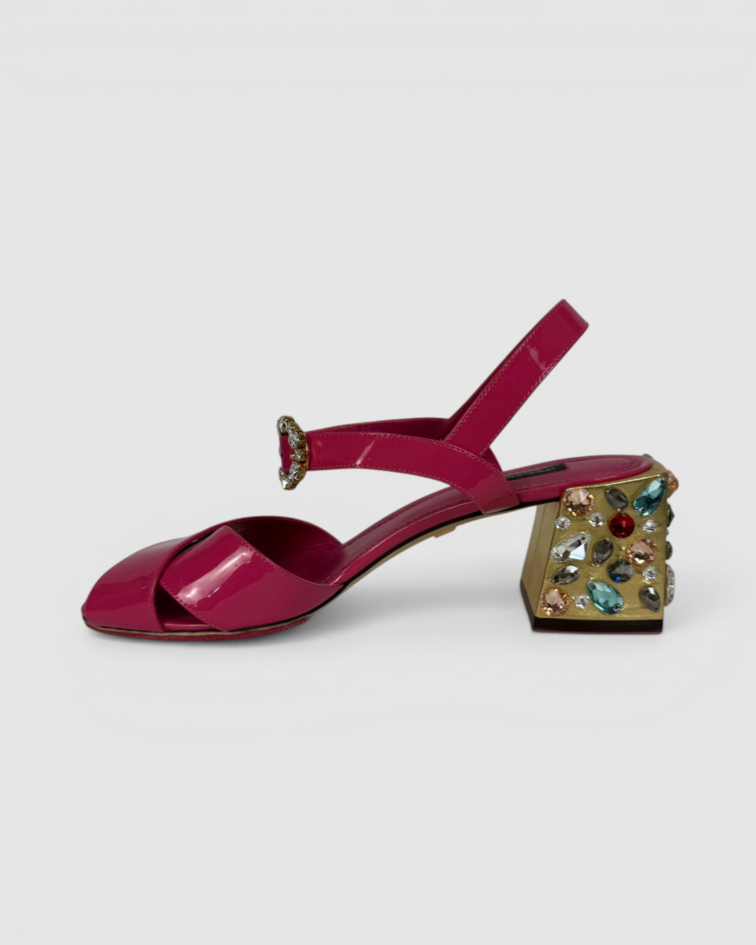 Dolce & Gabbana Bubblegum Pink Crystal Embellished Patent-Leather Sandals