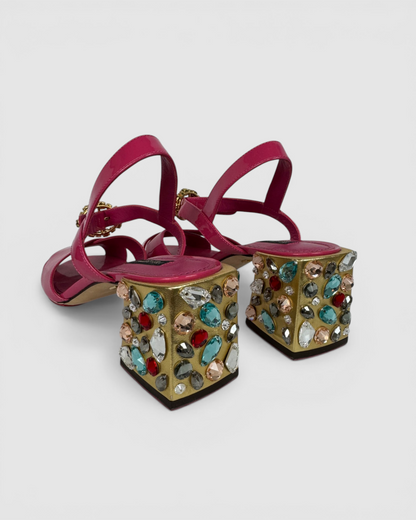 Dolce & Gabbana Bubblegum Pink Crystal Embellished Patent-Leather Sandals