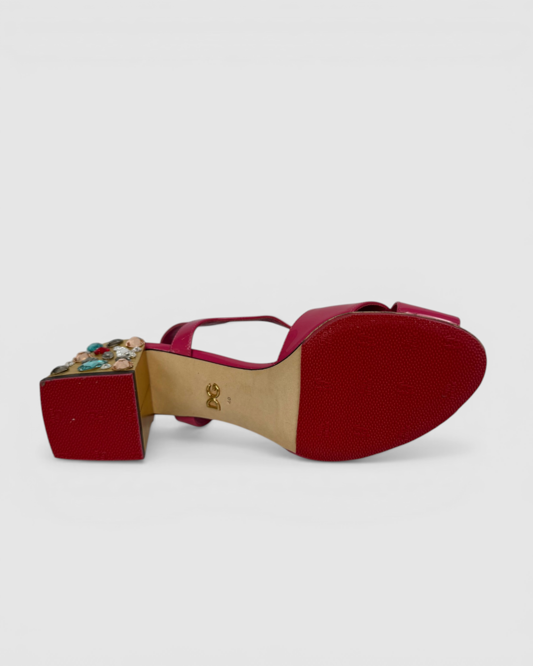 Dolce & Gabbana Bubblegum Pink Crystal Embellished Patent-Leather Sandals