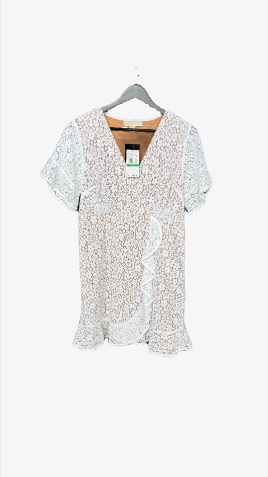 MICHAEL Michael Kors White Lace Short Sleeve Dress w/ Tan Lining NWT