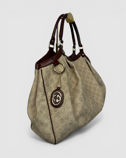 Gucci Beige Canvas GG Sukey Tote