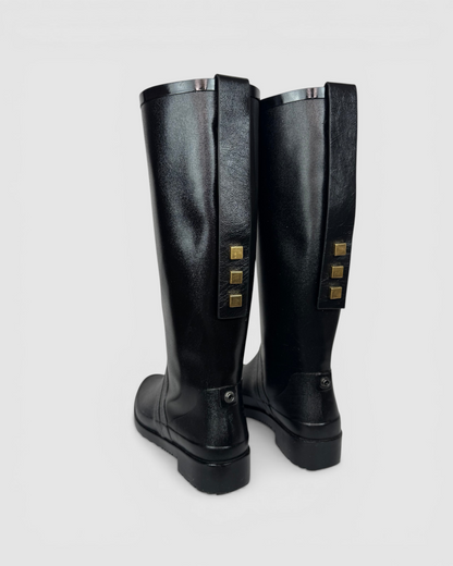 Stuart Weitzman Black "Ottawa" Knee-Length Rain Boots