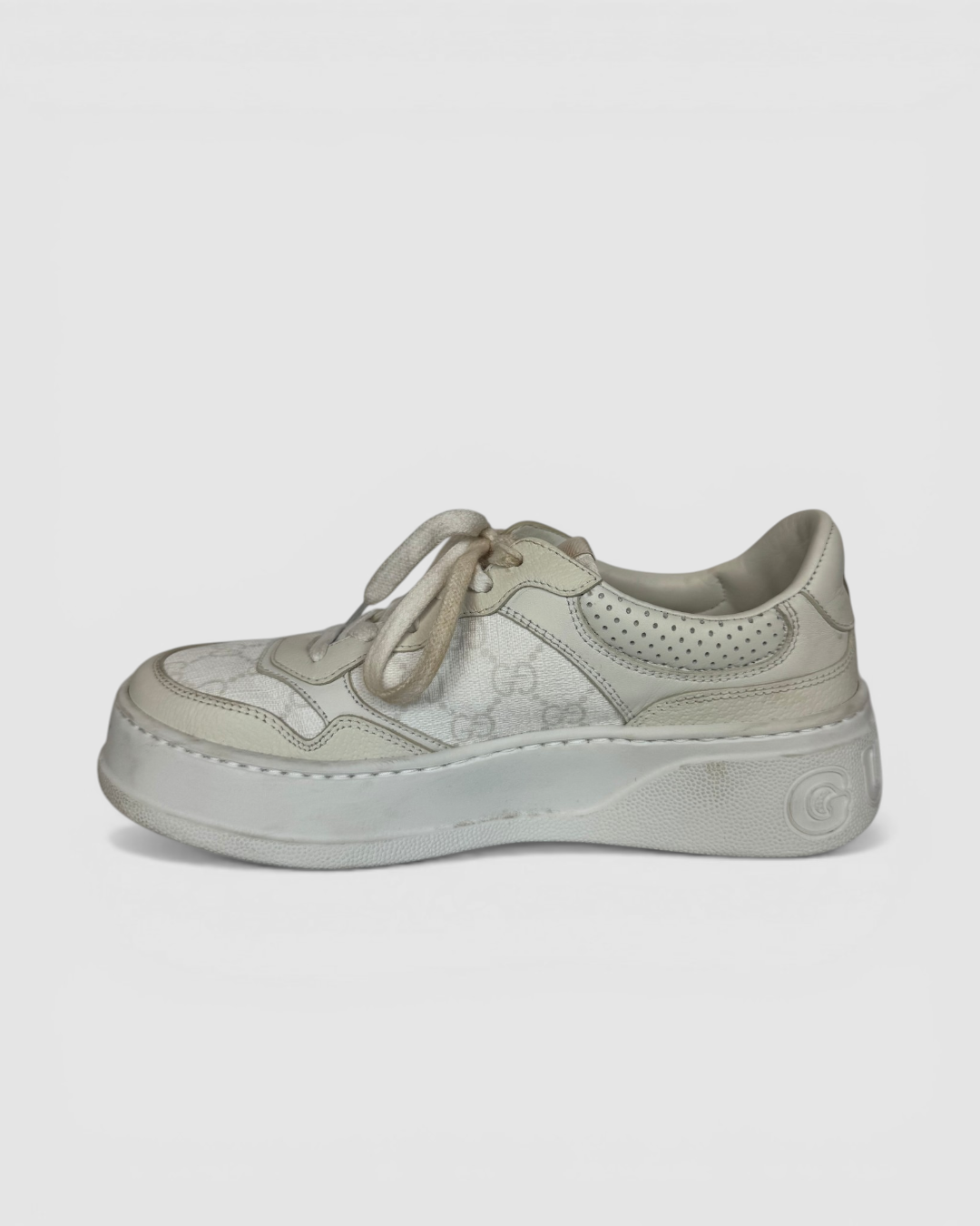 Gucci White GG Embossed Low-Top Sneakers