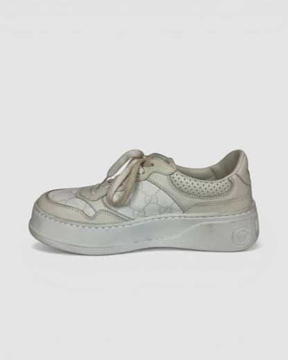 Gucci White GG Embossed Low-Top Sneakers