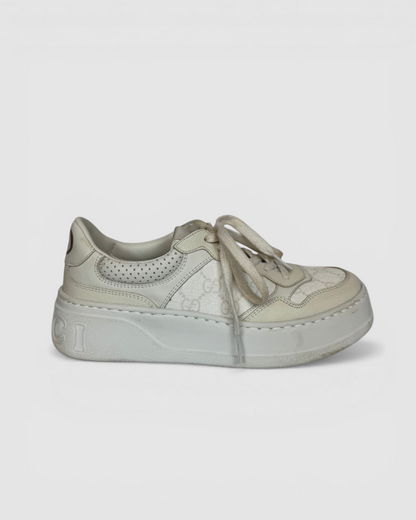 Gucci White GG Embossed Low-Top Sneakers
