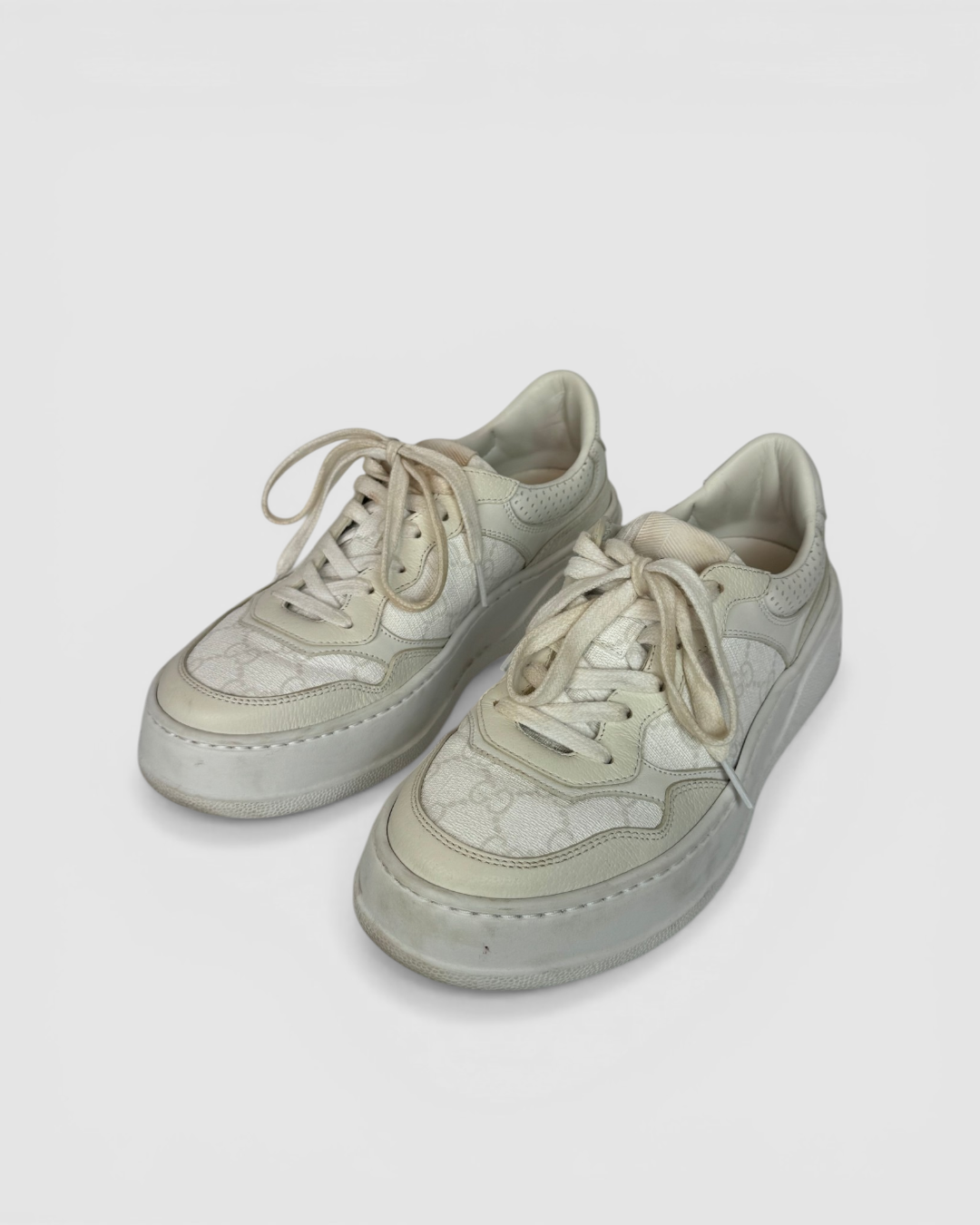 Gucci White GG Embossed Low-Top Sneakers
