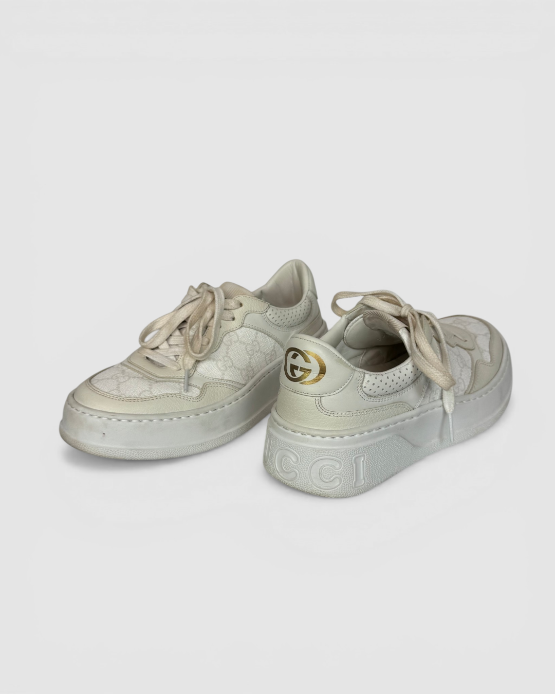 Gucci White GG Embossed Low-Top Sneakers