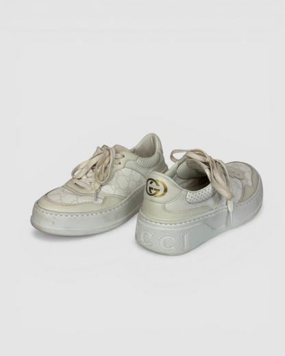 Gucci White GG Embossed Low-Top Sneakers