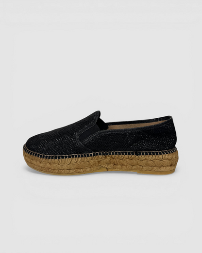 Gaimo Black Sparkle Slip On Espadrilles