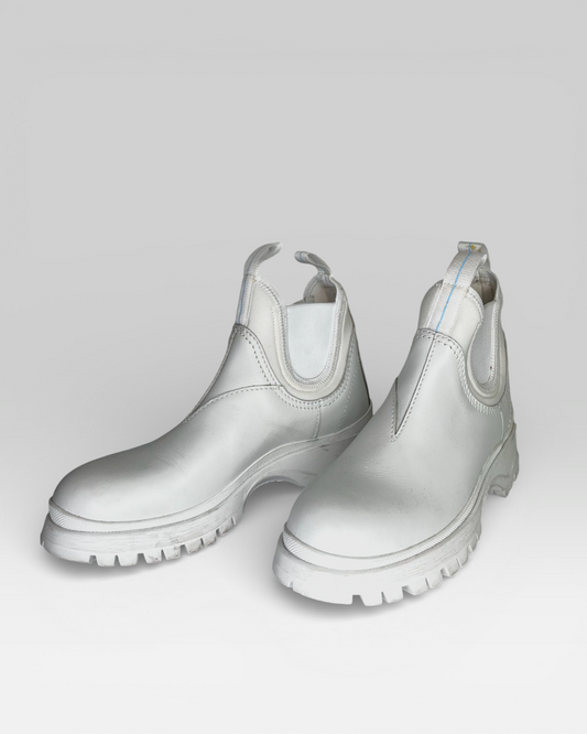 Prada White Chelsea Boot W/ Front & Back Pull Tabs