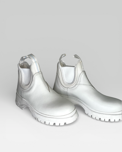 Prada White Chelsea Boot W/ Front & Back Pull Tabs