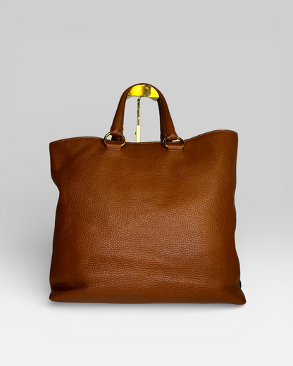 Prada Brown Pebbled Leather "Vitello Daino" Tote w Gold Hardware