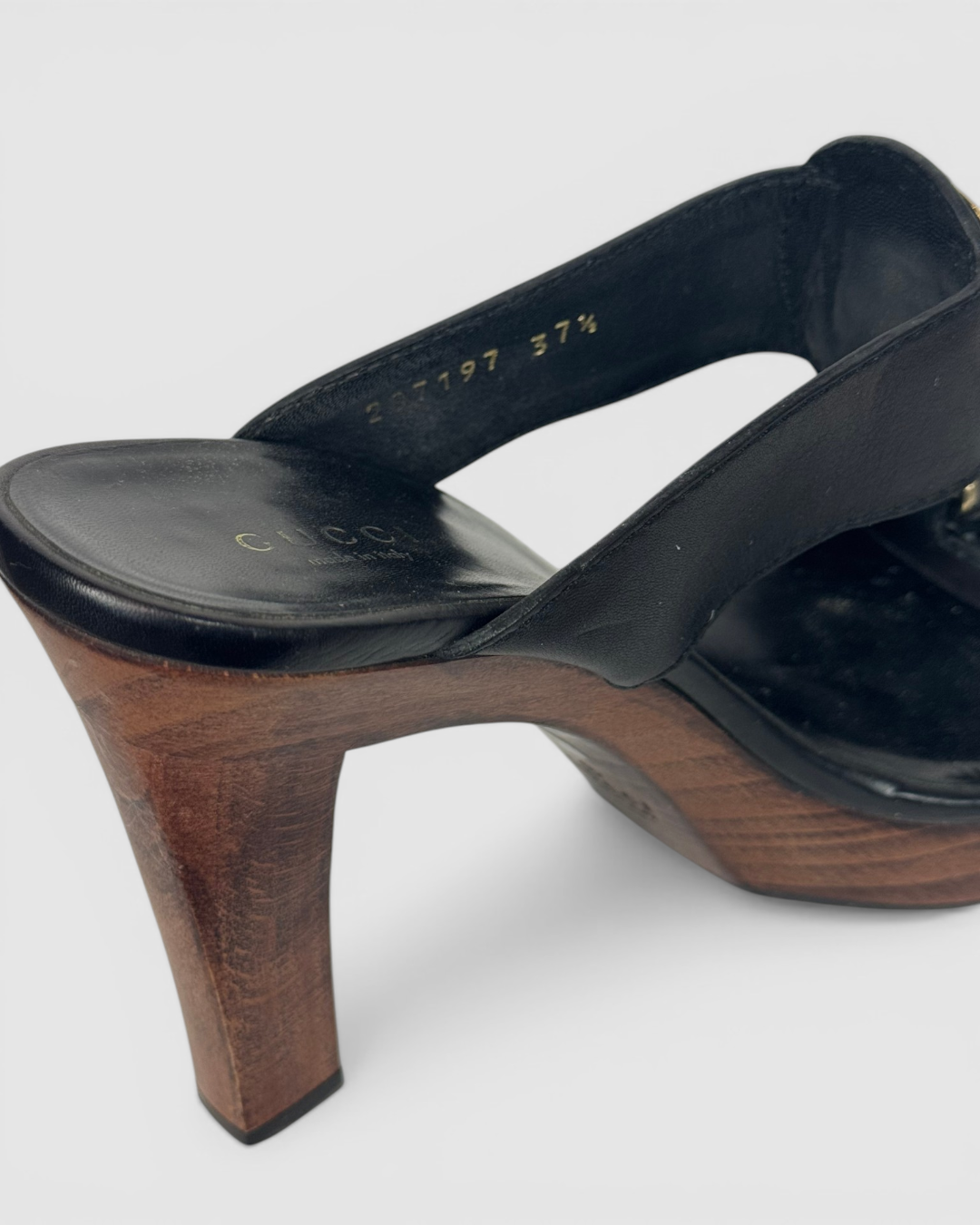 HAS DUSTBAG - Gucci Black Leather Platform Mules w/ Gold Interlocking GG