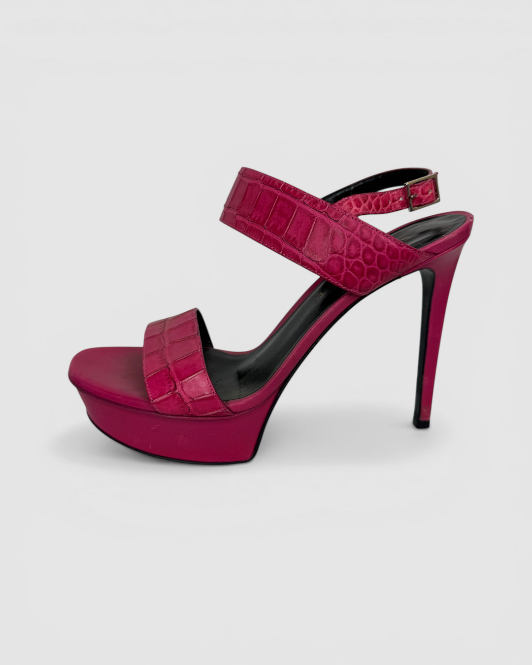 Saint Laurent Platform Stilettos w/ Embossed Croc Straps