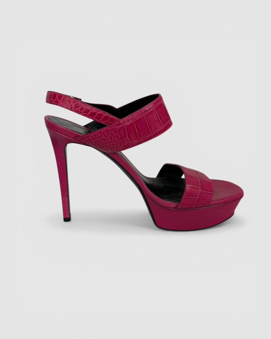 Saint Laurent Platform Stilettos w/ Embossed Croc Straps