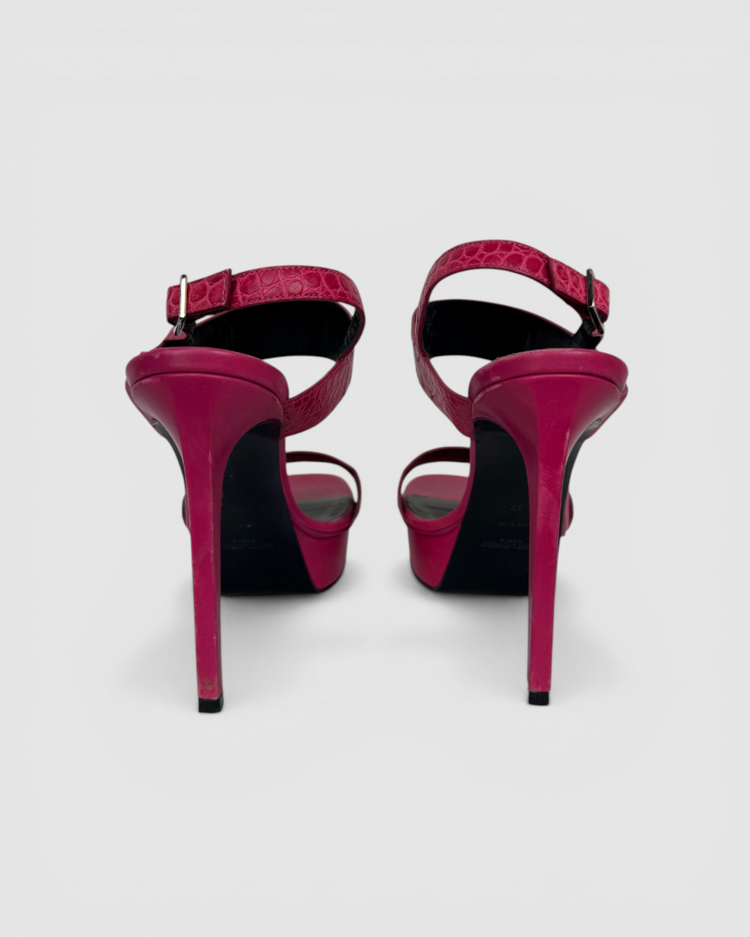 Saint Laurent Platform Stilettos w/ Embossed Croc Straps