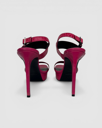 Saint Laurent Platform Stilettos w/ Embossed Croc Straps