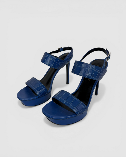 Saint Laurent Platform Stilettos w/ Embossed Croc Straps