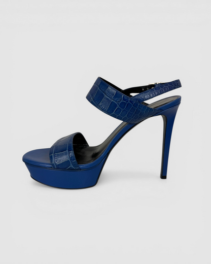 Saint Laurent Platform Stilettos w/ Embossed Croc Straps