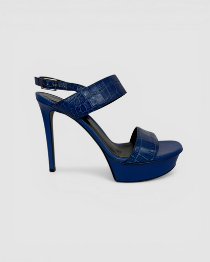 Saint Laurent Platform Stilettos w/ Embossed Croc Straps