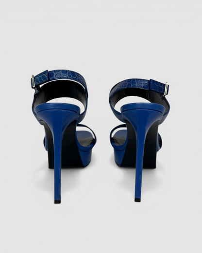 Saint Laurent Platform Stilettos w/ Embossed Croc Straps