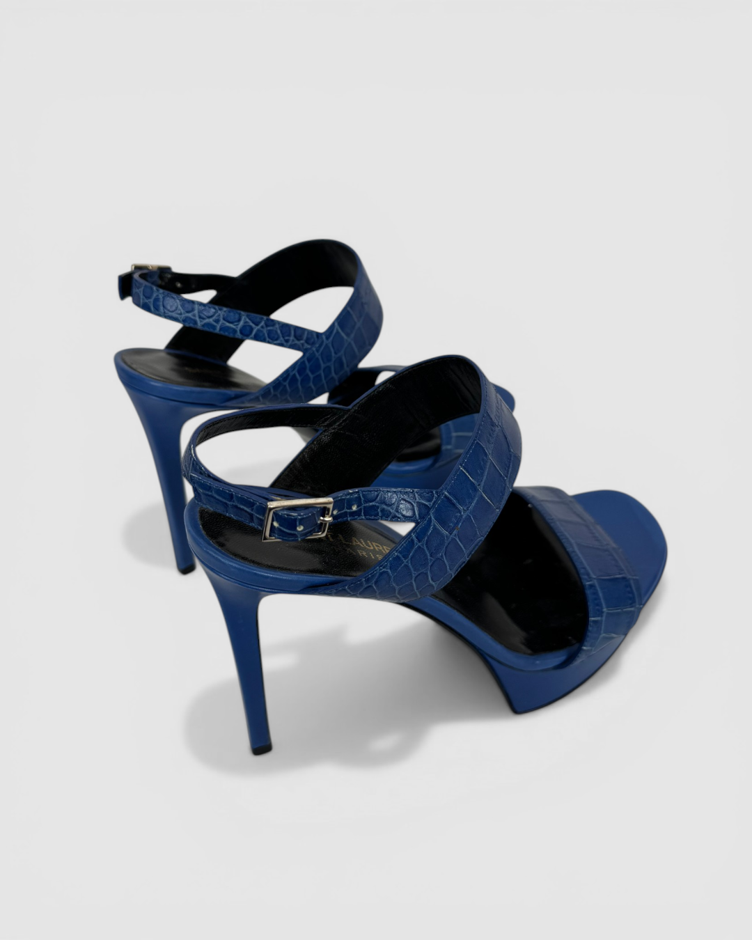 Saint Laurent Platform Stilettos w/ Embossed Croc Straps