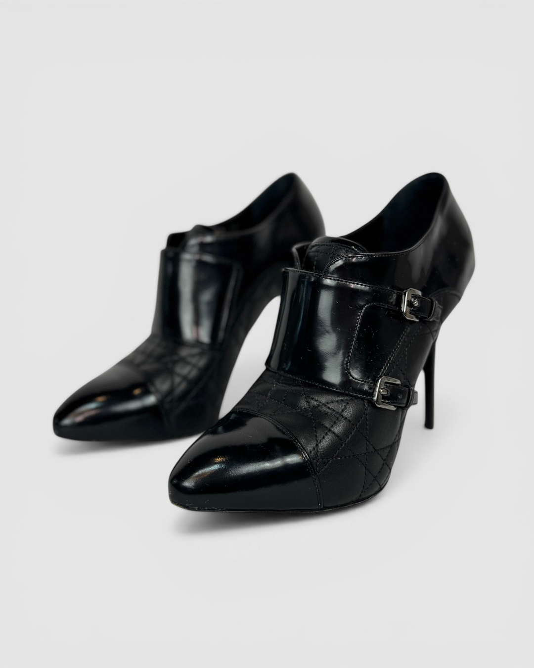 HAS DUSTBAG - Christian Dior Black "City Cannage Quilted Boot Buckle" Pump