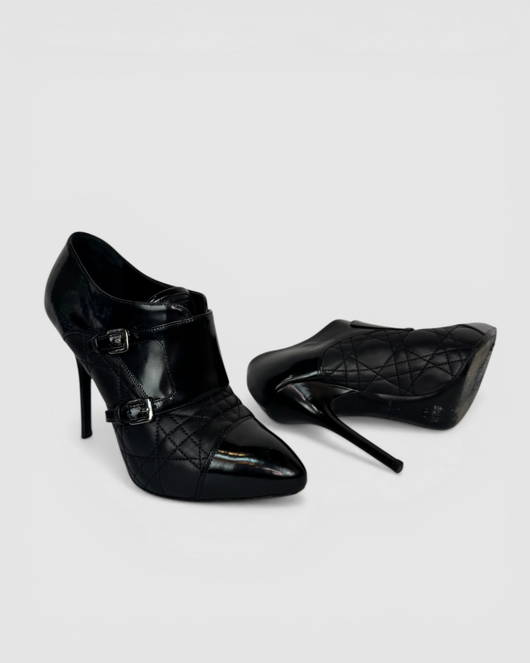 HAS DUSTBAG - Christian Dior Black "City Cannage Quilted Boot Buckle" Pump