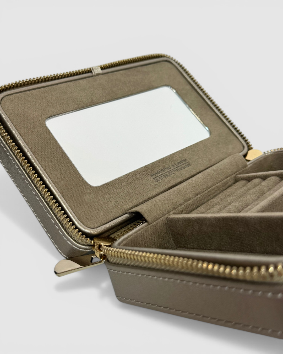 WOLF Leather Metallic Gold Rectangle Zip Around Jewelry Box