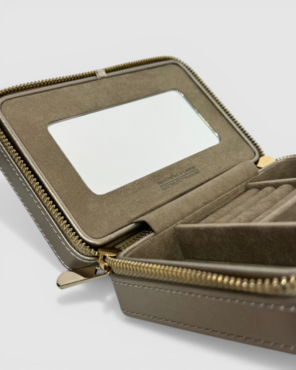 WOLF Leather Metallic Gold Rectangle Zip Around Jewelry Box