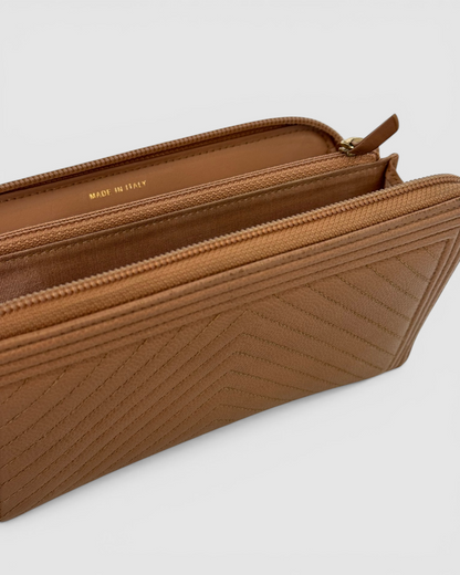 Chanel Tan Beige Leather Chevron Quilted Zip Around Wallet