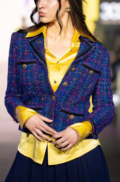 St. John Purple & Blue Tweed Jacket w Gold Buttons (Part of Matching Set)