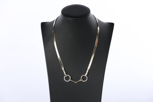 14k Gold & Diamond Snaffle Horse Bit Design Necklace on Herringbone Chain