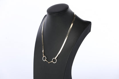 14k Gold & Diamond Snaffle Horse Bit Design Necklace on Herringbone Chain