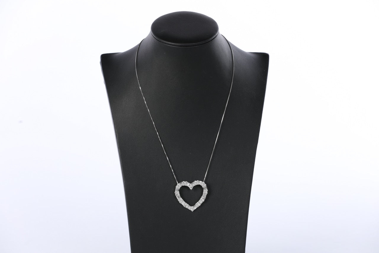 Ross Simons 3.00 ct. Round and Baguette Diamond Open Heart Necklace in 14kt White Gold