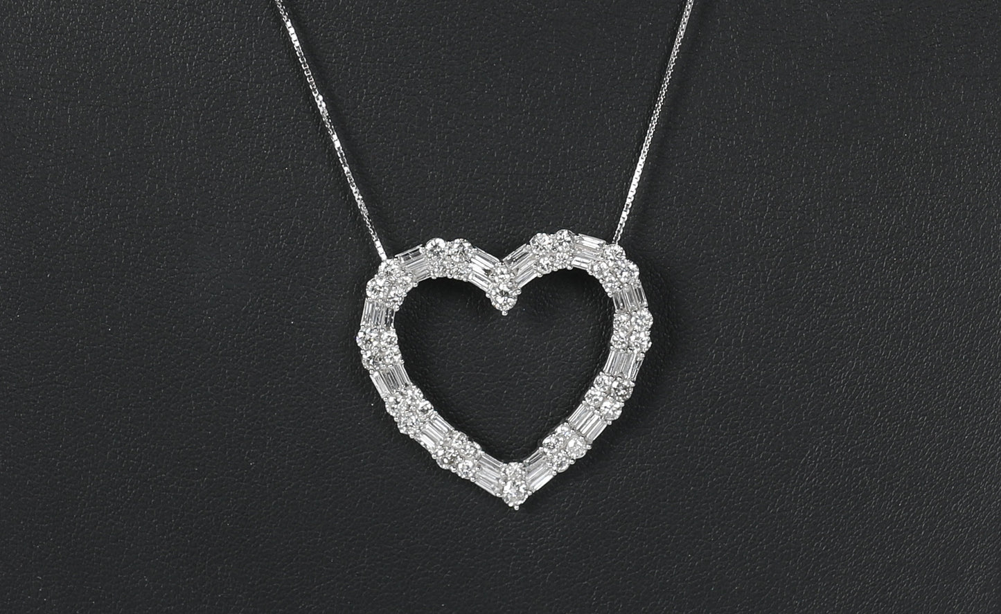 Ross Simons 3.00 ct. Round and Baguette Diamond Open Heart Necklace in 14kt White Gold