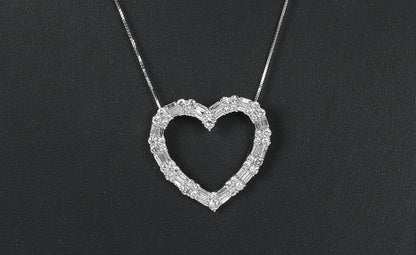 Ross Simons 3.00 ct. Round and Baguette Diamond Open Heart Necklace in 14kt White Gold